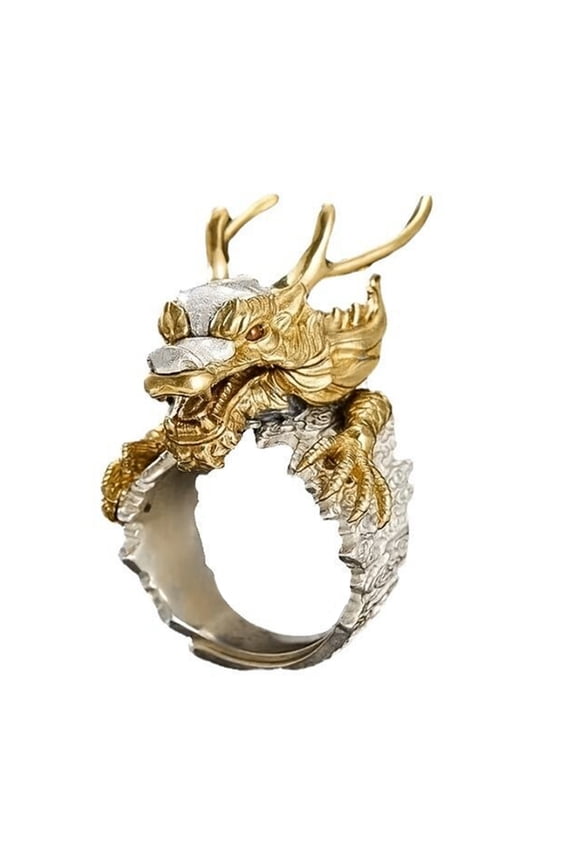 Vintage Golden Dragon Rings Adjustable Open Mouth Unique Rings Ornament Fashion Jewelry Accessory for Women and Men