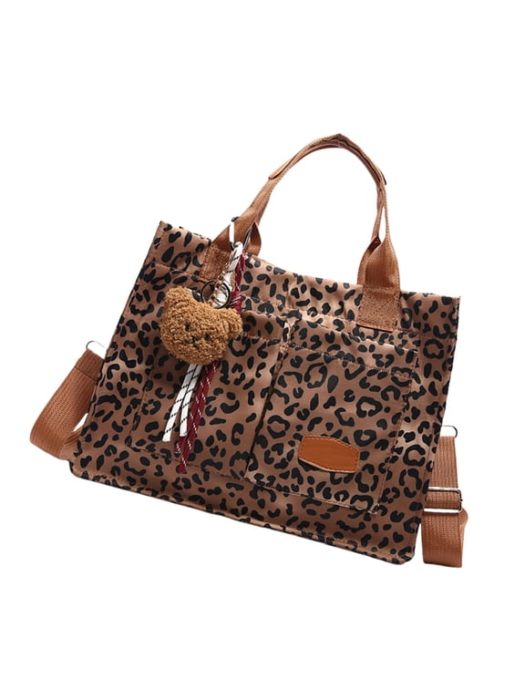 Women Bag Large Capacity Shoulder Bag Leopards Print Handbag Canvas Crossbody Bag Top Handle Bag for Daily Travel
