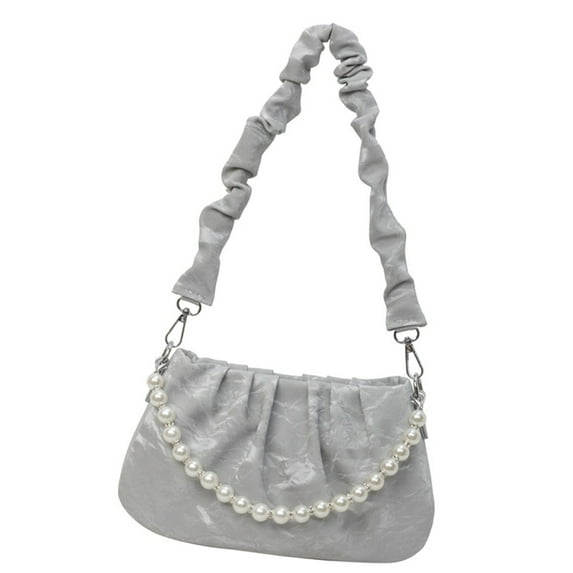 FENOHREFE Women Bag Ruched Crossbody Bag Fashion Shoulder Bag with Pearls Chain Girls Aesthetic Handbag PU Leather Messengers Bag