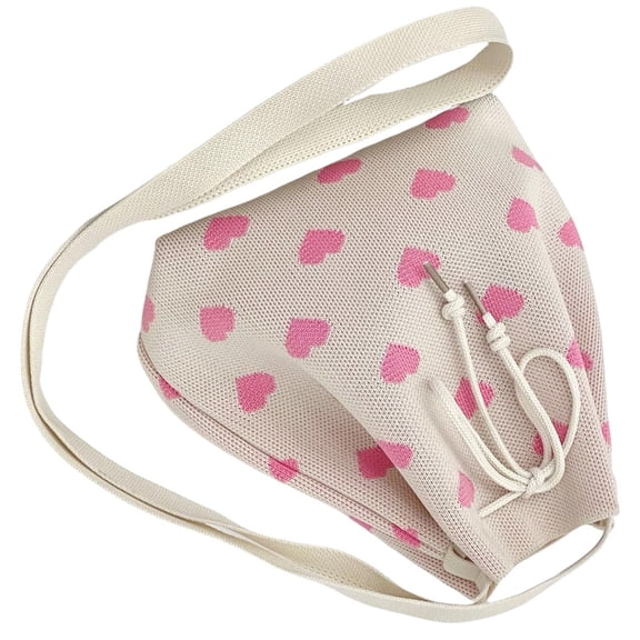 FENOHREFE Women Bucket Bag Large Capacity Shoulder Bag Knitted Handbag Heart Crossbody Bag Drawstring Messenger Bag for Travel