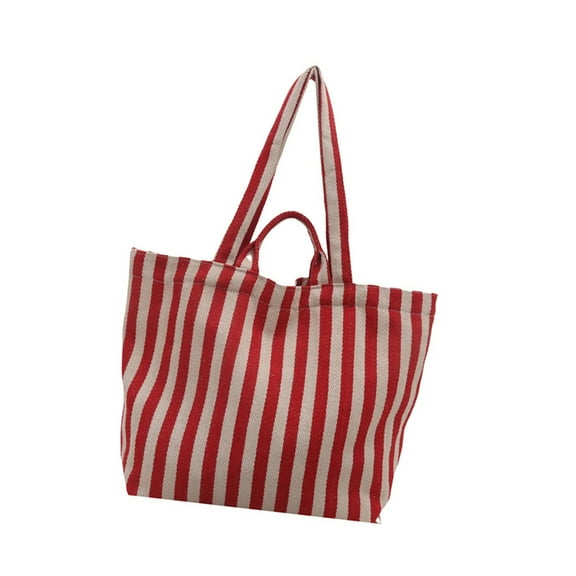 FENOHREFE Women Canvas Bag Large Capacity Shoulder Bag Striped Handbag All-Matching Everyday Bag Students School Bag Shopping Bag