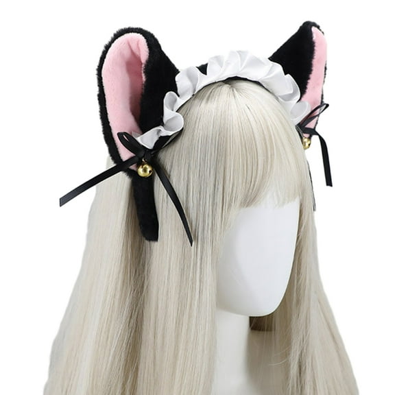 FENOHREFE Women Cat Ear Lace Headdress with Bow Lovely Lace Cat Ear Headband Cosplay Headwear Photo Props