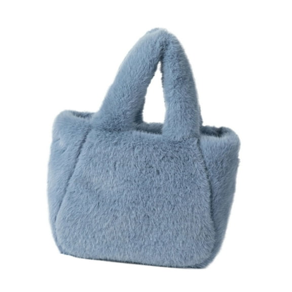FENOHREFE Women Cozy Faux Furs Fleece Small Bucket Handbag for Everyday Outfits Winter Fuzzy Plush Shoulder Crossbody Bag Purse