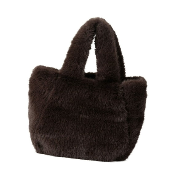 FENOHREFE Women Cozy Faux Furs Fleece Small Bucket Handbag for Everyday Outfits Winter Fuzzy Plush Shoulder Crossbody Bag Purse
