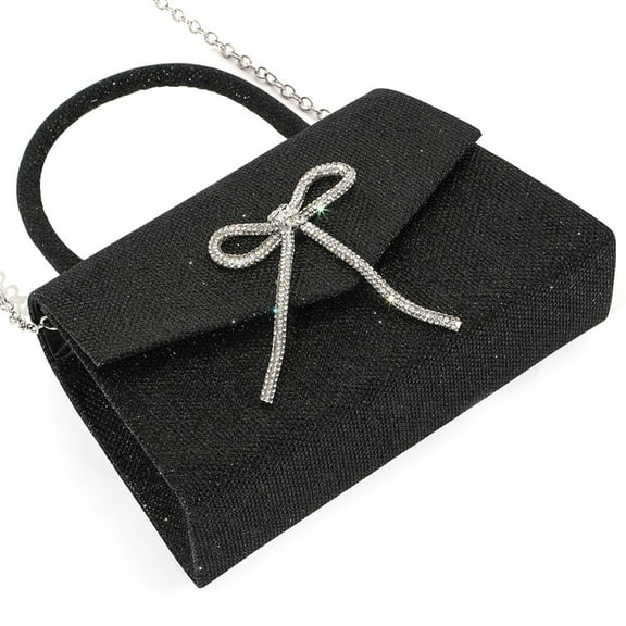 FENOHREFE Women Evening Bag Glittering Crossbody Bag with Removable Chain Elegant Handbag Purse Bows Shoulder Bag for Wedding