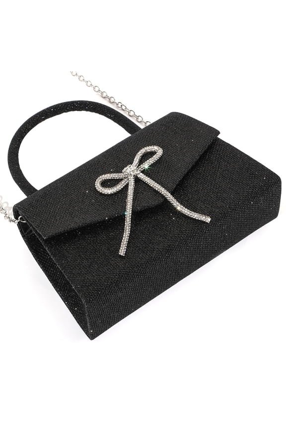 Women Evening Bag Glittering Crossbody Bag with Removable Chain Elegant Handbag Purse Bows Shoulder Bag for Wedding