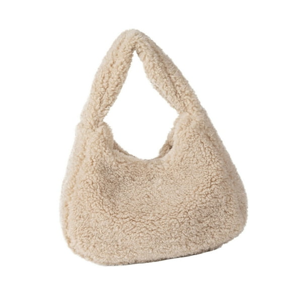 FENOHREFE Women Plush Bag Autumn Winter Dating Bag Solid Color Handbag All-matching Shopping Bag Female Top Handle Bag for Daily