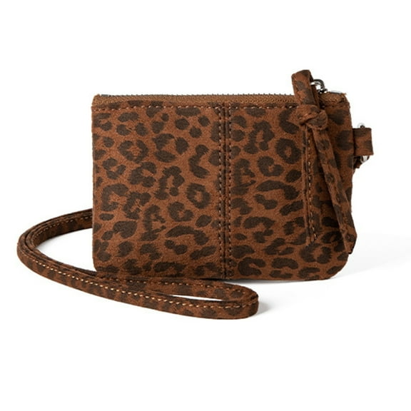 FENOHREFE Women's Mini Leopard Lanyard Wallet PU Leather Wallets Purse Neck Bag for ID Badges and Everyday Essential