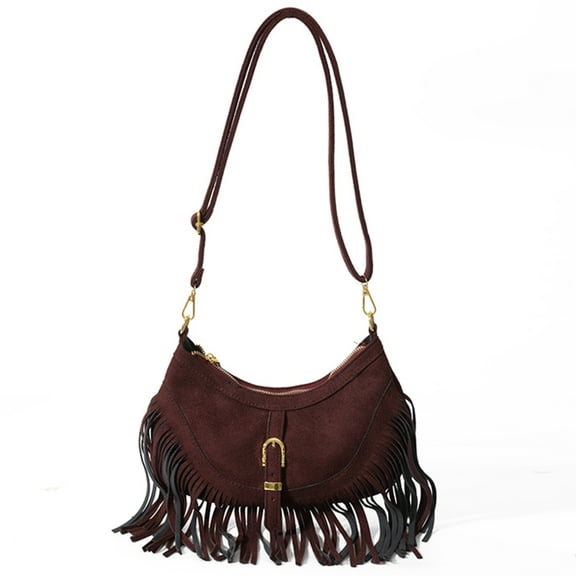 FENOHREFE Women's PU Leather Shoulder Bag Travel Crossbody Purse With Spacious Interior Tassels Casual Satchel Purse For Daily Use