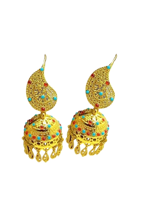 Women's Trend Gold Plated Indian Jhumka Earrings Geometric Dangle Banquet Fashion Jewelry Accessories Stylish Outfits