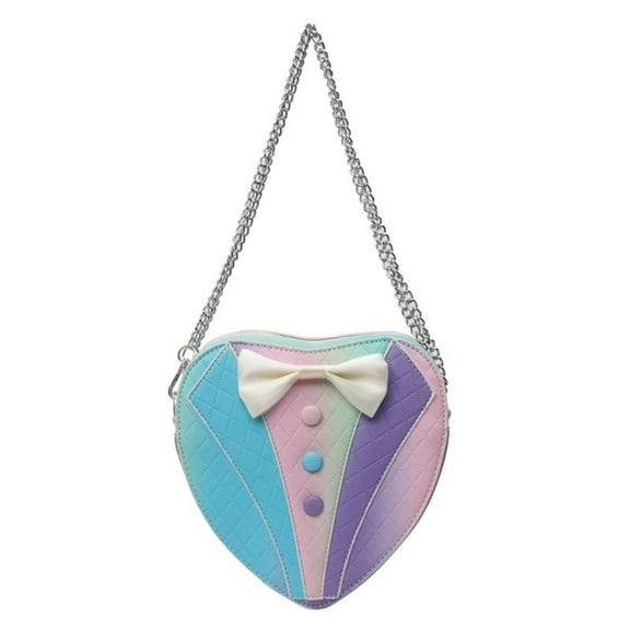 FENOHREFE Womens PU Leather Heart Shape Shoulder Bag Crossbody Bag with Metal Chain Funny Bowtie Handbag Purse for Shopping Travel