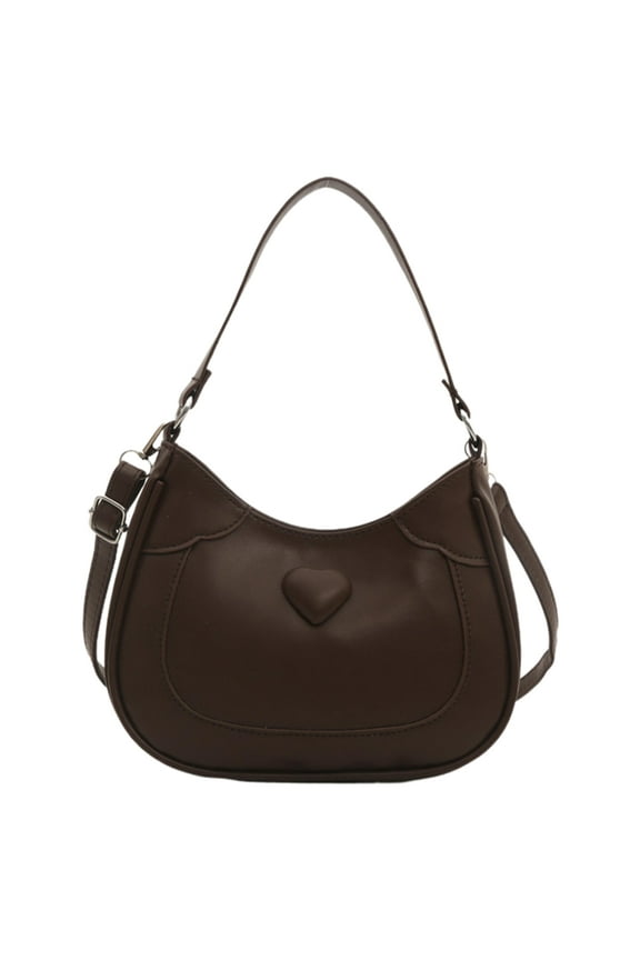 Womens PU Leather Heart Shoulder Crossbody Bag with Zippered Underarm Handbag Solid Small Purse for Shopping Travel