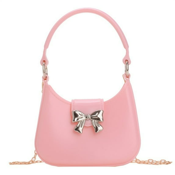 FENOHREFE Womens Stylish Shoulder Bag Lovely Bows Crossbody Purse Small Armpit Bag with Chain Strap Handbag Moon Bag Shopping Bag