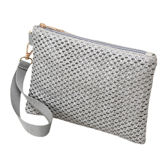 FENOHREFE Woven Straw Handbag for Women Casual Beach Vacation Small Envelope Bag with Wristlet Zippered Wallet Purse