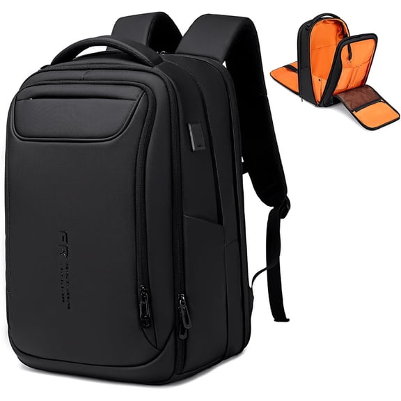 FENRUIEN Business Laptop Backpack for Men, Water Resistant Tech Travel Bag with USB Charger, Fits 15.6 Inch Computer,