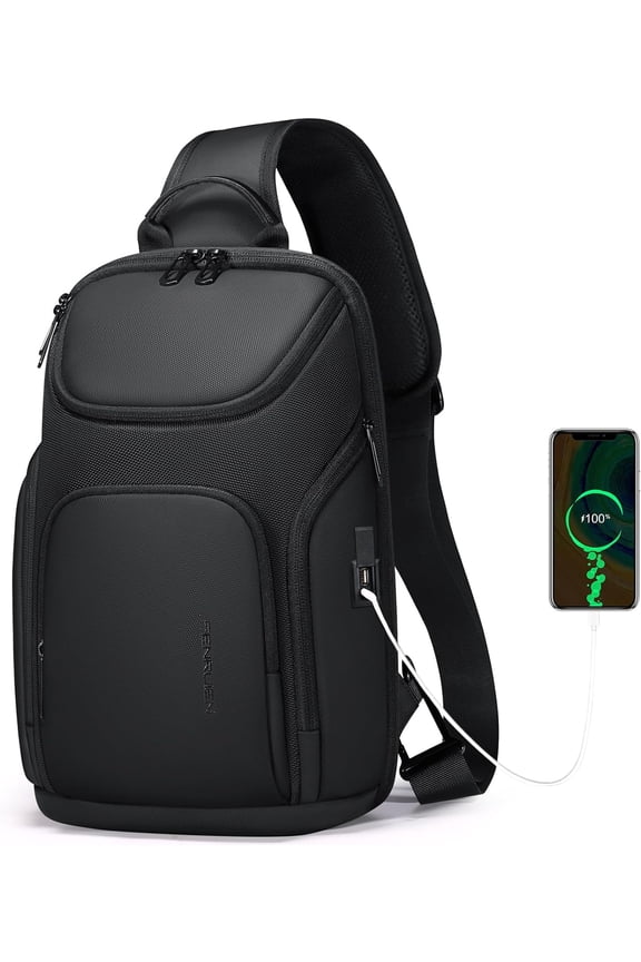 Sling Bag Crossbody Backpack with USB Charging Port,Black