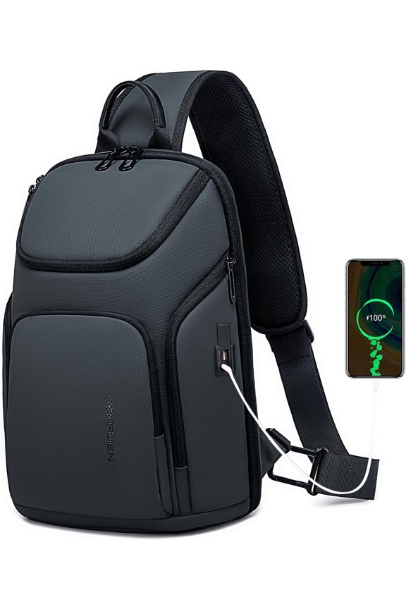 Sling Bag Crossbody Backpack with USB Charging Port,Grey