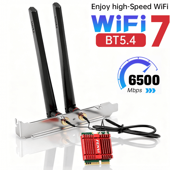 FENVI BE6500 WiFi 7 M.2 Card for Desktop PC | Tri-Band 6GHz/5GHz/2.4GHz Wireless Adapter, Antennas Kit, Bluetooth 5.4, 802.11be, MU-MIMO, MLO, Supports Intel/AMD, Windows 11/10