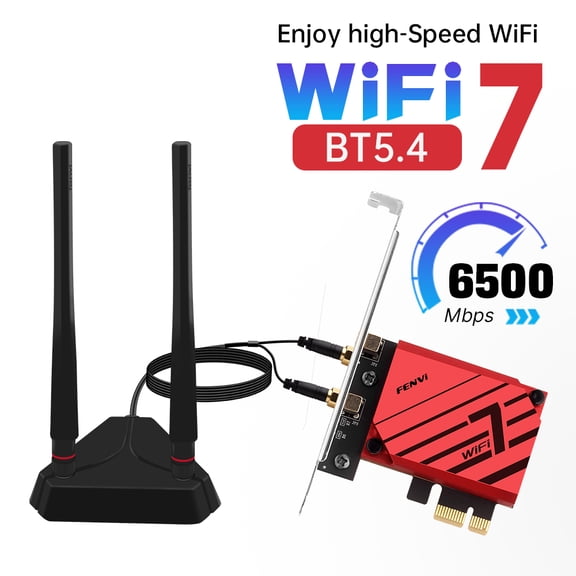FENVi BE6500 PCIe WiFi 7 Card | Tri-Band 6GHz/5GHz/2.4GHz, 6.5Gbps, Bluetooth 5.4, 802.11be, MLO, Desktop Wireless Adapter, Windows 11/10