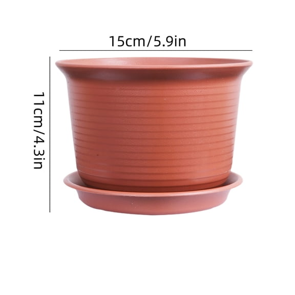 FEOLGEHLY 1 Pcs 5.1*7.4Inch Plastic Large Terracotta Plant Pot with Drainage Hole and Saucer Large Plant Tree Pots Flower Tree Containers for Indoor Outdoor Garden Front Porch Patio Yard, Red