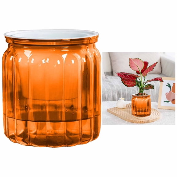 FEOLGEHLY 1 Pcs 5 Inch African Violet Pots Self Watering, Plastic Planter with Water Reservoir and Fill Lines, 4 Inch Opening, for Indoor Outdoor Gardening Front Porch Patio Yard or Deck, Orange