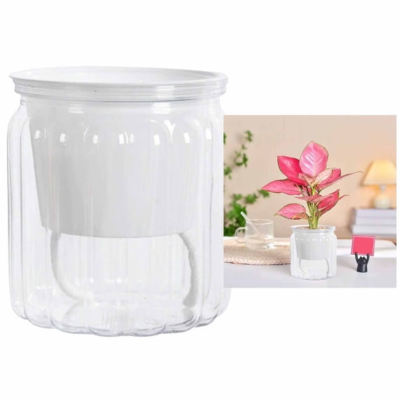 FEOLGEHLY 1 Pcs 5 Inch African Violet Pots Self Watering, Plastic Planter with Water Reservoir and Fill Lines, 4 Inch Opening, for Indoor Outdoor Gardening Front Porch Patio Yard or Deck, Clear