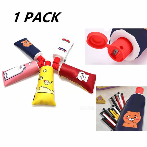 FEOLGEHLY Under $1 Toothpaste Shaped Pencil Case with Sharpener, Colored Pencil Sharpeners, Handheld Small Pencil Sharpener, , Large Capacity Zipper Stationery Pouch for Teens, Home Art Craft