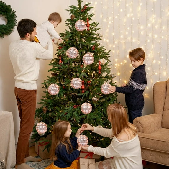 FEOLGEHLY 10 Pcs Disco Mirror Hanging Ball for Disco DJ Light Effect Party Home Decor Stage Props School Festivals Concert Party Favors, Christmas Ball for Xmas Tree, Christmas Decoration, Rose Gold