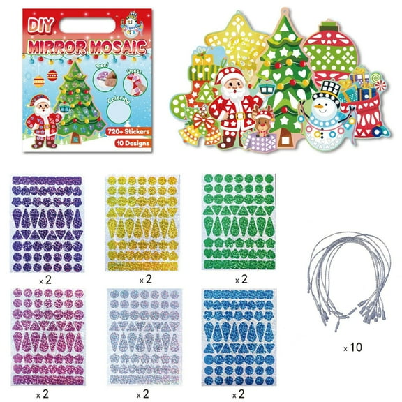 FEOLGEHLY 10 Sets DIY Mosaic Stickers for Kids, Santa Art Craft Kit with 720+ Stickers, Travel Toys for Kids, Christmas Birthday Gifts for Girls and Boys 3-8 Year Olds