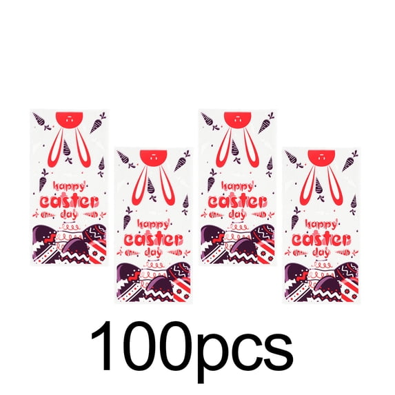 FEOLGEHLY 100 Pcs Easter Bunny Egg Transparent Candy Bags, Clear OPP Plastic Snack Packaging Bags with Twist Ties, Printable Favor Bags for Birthday Party Favors, Holiday Gift Wrapping
