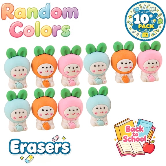 FEOLGEHLY 10PCS Erasers, Cartoon Eraser, Under 1$ Erasers Bulk, Mini Erasers, Cute Erasers, Pencil Erasers for Writing Drawing, Office Supplies, Stationery, Clean Erasing, Novelty (Random Colors)