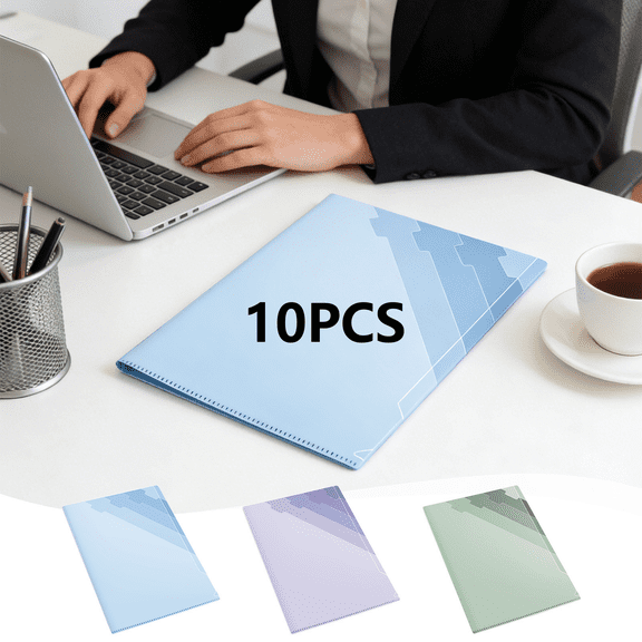 FEOLGEHLY 10PCS File Folders, Gradient Coloured 6 Compartment Document Folder, Transparent L-shaped Document Storage Portable for Work Office Organise Exam Papers Receipts Contracts (Blue)