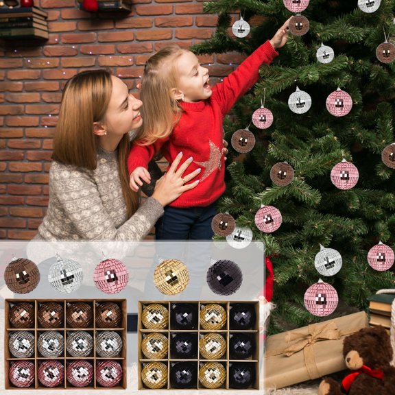 FEOLGEHLY 12 Pcs Disco Mirror Christmas Hanging Ball for Disco DJ Light Effect Party Home Decor Stage Props School Festivals Decor, Christmas Ball for Xmas Tree, Christmas Decoration, Red