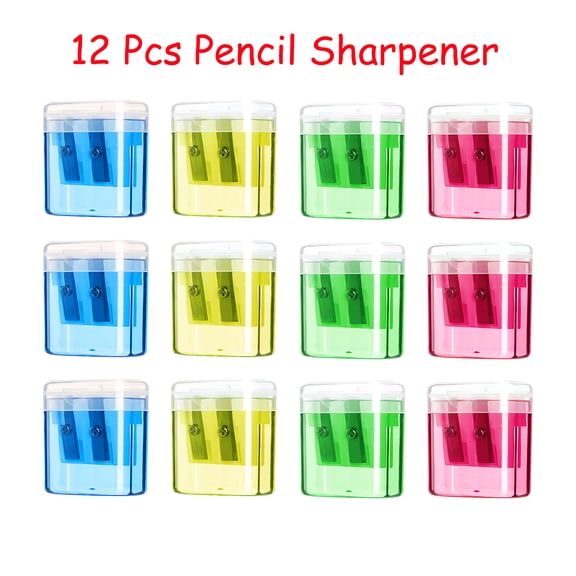 FEOLGEHLY 12 Pcs Dual Hole Pencil Sharpener with Lid, Small Oval Sharpener for Standard and Jumbo Pencils, Transparent Leak-Proof Case, Portable for Home, Office Supplies