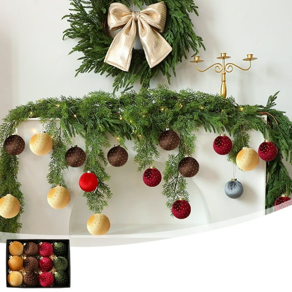FEOLGEHLY 12 Pcs Large Farmhouse Velvet Christmas Balls Ornaments Set for Tree, Shatterproof Hanging Bulbs Ornaments for Xmas Tree Decorative, Vintage Party Home Neutral Decorations, Yellow