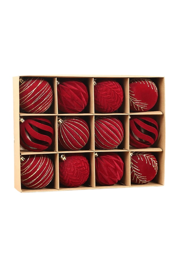 12 Pcs Velvet Christmas Ball Ornaments Sets, Large Farmhouse Shatterproof Christmas Bulbs Ornaments for Xmas Tree Decorative, Vintage Party Home Neutral Decorations, Red