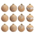 thumbnail image 1 of FEOLGEHLY 12 Pcs Velvet Ornaments Sets for Christmas Tree, Large Shatterproof Plastic Christmas Balls for Xmas Tree Decorative, Flocked Decorative Bulbs for Indoor Outdoor Party Home Decor, Khaki, 1 of 5