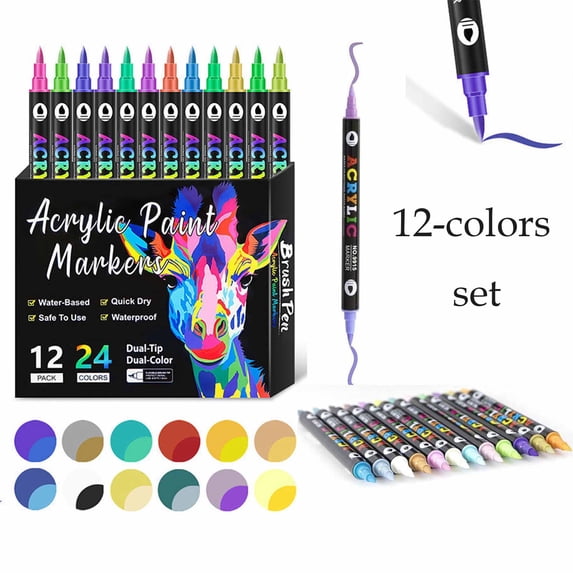 FEOLGEHLY 12Pcs Alcohol Art Markers Set, Dual Tip Fine & Chisel Sketch Permanent Markers, Low Odor Drawing Marker with Colorless Blender & Storage Case for Illustration Design(24 Colors)