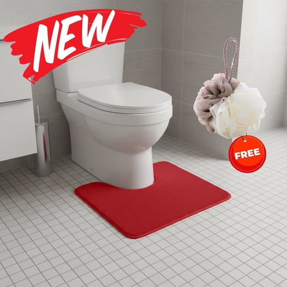 FEOLGEHLY 16x20 inch Toilet Rugs U Shaped Washable, Extra Soft Absorbent Non-Slip Contour Bathroom Rugs, Dry Fast Toilet Mat, Bathroom Floor Mat, Universal Bathroom Protector Pads, Red