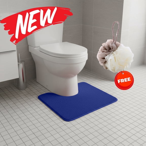 FEOLGEHLY 16x20 inch Toilet Rugs U Shaped Washable, Extra Soft Absorbent Non-Slip Contour Bathroom Rugs, Dry Fast Toilet Mat, Bathroom Floor Mat, Universal Bathroom Protector Pads, Blue