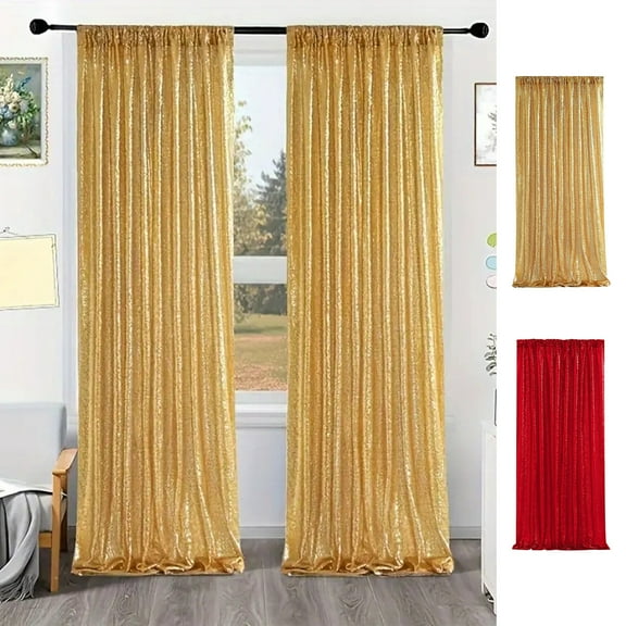 FEOLGEHLY 1PC Sequin Rod Pocket Curtains, Luxury Sequins Photo Booth Wedding Party Event Backdrop, Christmas Holiday Celebration Decor, Easy Install Reusable Indoor Outdoor Use, 24 x 96 in (Gold)