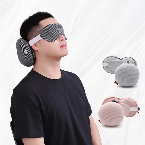 FEOLGEHLY 2 In 1 U Shaped Pillow, Eye Masks for Sleep, Travel Neck Pillows for Airplane, Memory Foam Pillows, Portable, Light Blocking, Neck Pillow for Office Plane High-speed Trains Home (Gray)