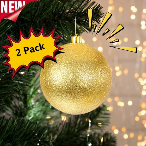 FEOLGEHLY 2 Pack 6 inch Large Red Christmas Ornaments Balls Giant Shatterproof Christmas Plastic Balls Bulk Big Christmas Hanging Ornaments for Xmas Tree Outdoor Yard Porch Tree Decoration, Gold