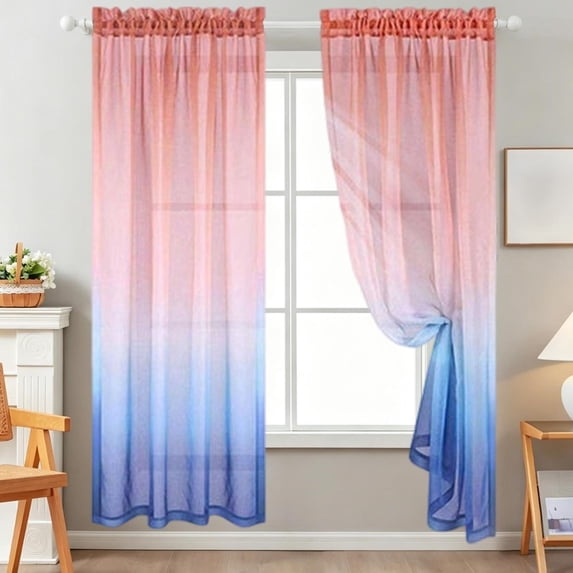 FEOLGEHLY 2 Pack Bedroom Curtains 96 inch Length Two-Tone Gradient Sheer Curtain, Polyester Rod Pocket Drapes Window Shades for Living Room Bedroom Decor, 1 Panel(52x96")