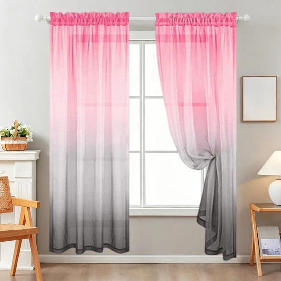 FEOLGEHLY 2 Pack Bedroom Curtains 96 inch Length Two-Tone Gradient Sheer Curtain, Polyester Rod Pocket Drapes Window Shades for Living Room Bedroom Decor, 1 Panel(52x96")