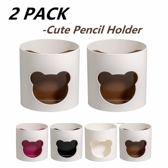 FEOLGEHLY 2 Pack Cute Pen Pencil Holder for Desk Notebook, Plastic Pen Organizer, 3 Compartments Large Capacity Pen Pencil Cup Decorative Storage Box for Home Office Desktop