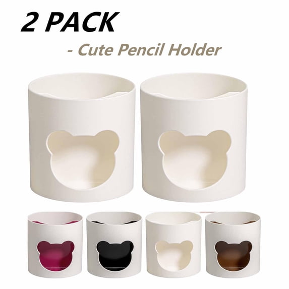 FEOLGEHLY 2 Pack Cute Pen Pencil Holder for Desk Notebook, Plastic Pen Organizer, 3 Compartments Large Capacity Pen Pencil Cup Decorative Storage Box for Home Office Desktop