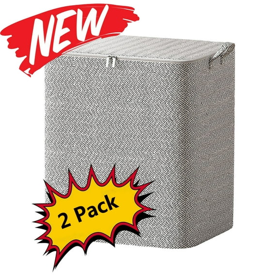 FEOLGEHLY 2 Pack Extra Large Blanket Storage Containers, 220L Breathable Clothes Bedding Pillow Sheet Storage Bags with Zipper for Clothes, Non-woven Moving Quilt Large Capacity Storage Bins, Gray