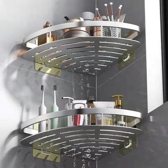 FEOLGEHLY 2 Pack No-Drill Shower Caddy Corner(1 Pack), Alloy High Weight Capacity Wall Mounted Bathroom Shelves With Drainage Design, Suit for Storage Racks In Bathrooms, Kitchens, Gray