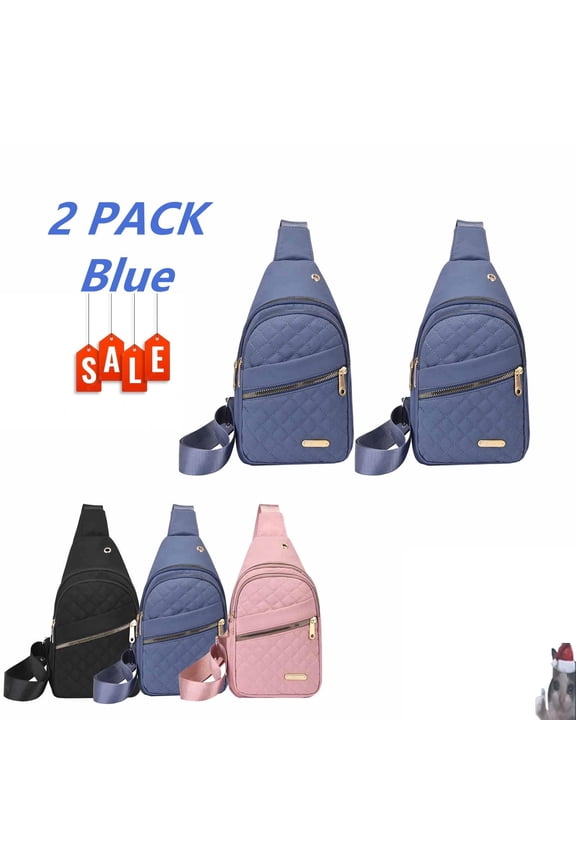 2 Pack Polyester Sling Bags, Small Crossbody Bagss for Women Men, Shoulder Bags Waterproof Tote Chest Bags, Large Capacity Backpack with Data Hole for Outdoor Travel Work Daily Use, Blue